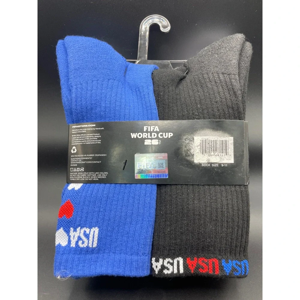 FIFA World Cup 26 USA Womens Crew Socks 6 Pair Pack White Blue Black Size 5-10